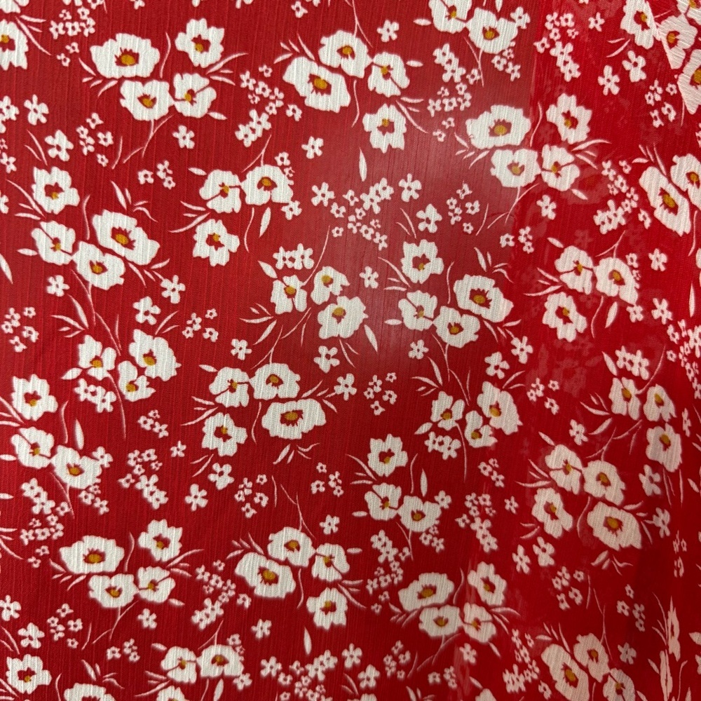 Maurices Ditsy Floral Crochet Trim Open Front Kimono red & white Floral Size L - Picture 8 of 9